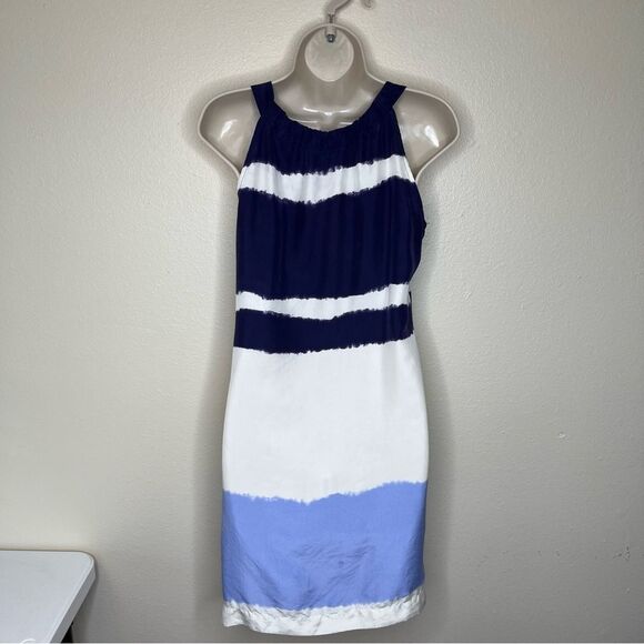 Banana Republic Stripe Silk Halter Dress Bow Ombre Blue White Lined Womens 4 - Picture 5 of 14